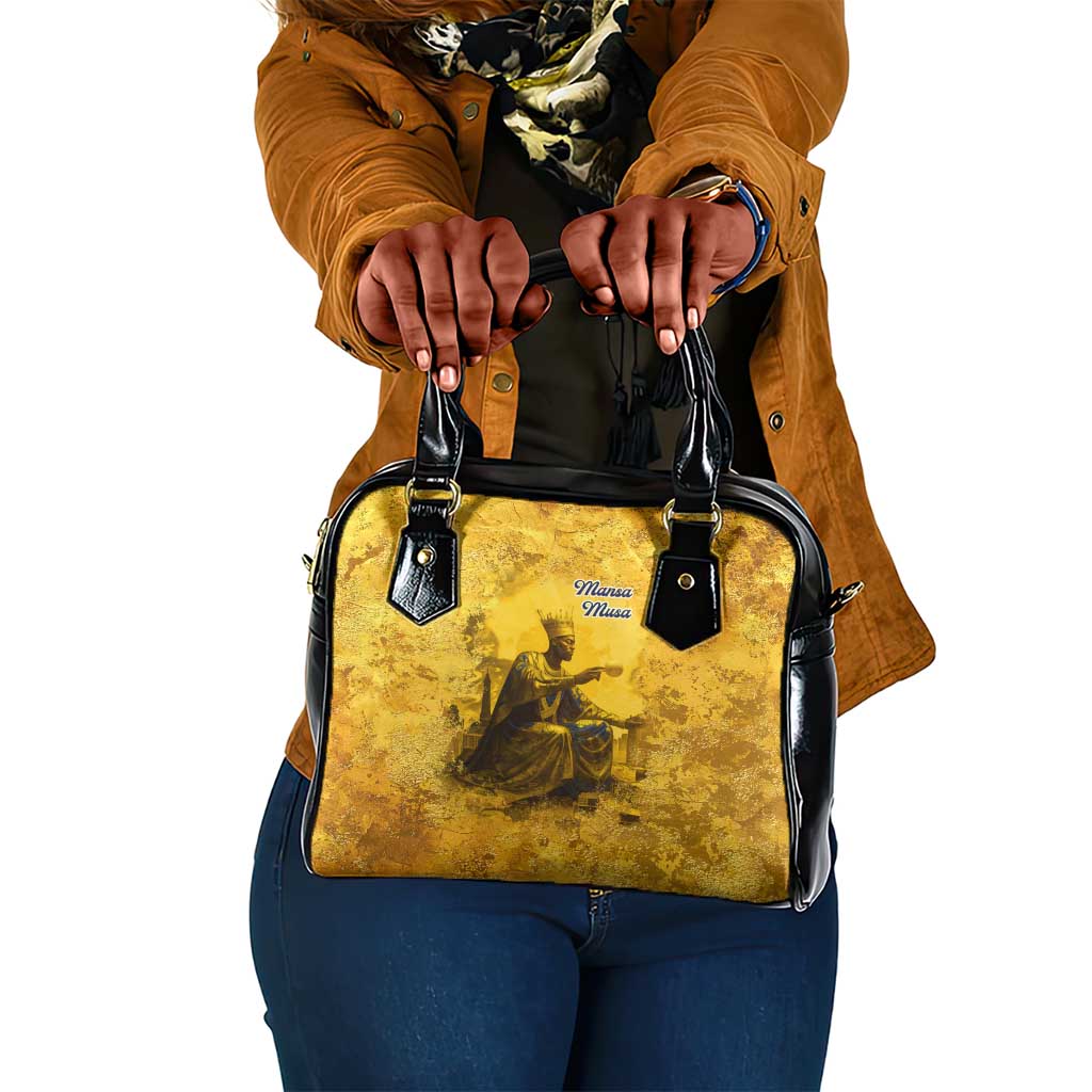 Mansa Musa Shoulder Handbag Golden Legacy Theme Ancient Map Regal Portrait of Mali Emperor Timbuktu - African Pride