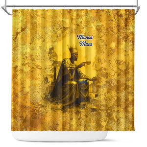 Mansa Musa Shower Curtain Golden Legacy Theme Ancient Map Regal Portrait of Mali Emperor Timbuktu - African Pride