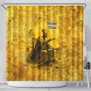 Mansa Musa Shower Curtain Golden Legacy Theme Ancient Map Regal Portrait of Mali Emperor Timbuktu - African Pride