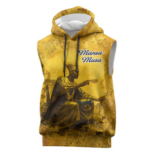 Mansa Musa Sleeveless Hoodie Golden Legacy Theme Ancient Map Regal Portrait of Mali Emperor Timbuktu - African Pride