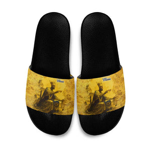 Mansa Musa Slide Sandals Golden Legacy Theme Ancient Map Regal Portrait of Mali Emperor Timbuktu - African Pride