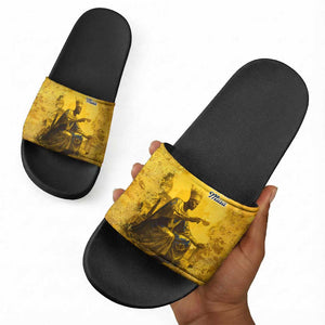 Mansa Musa Slide Sandals Golden Legacy Theme Ancient Map Regal Portrait of Mali Emperor Timbuktu - African Pride