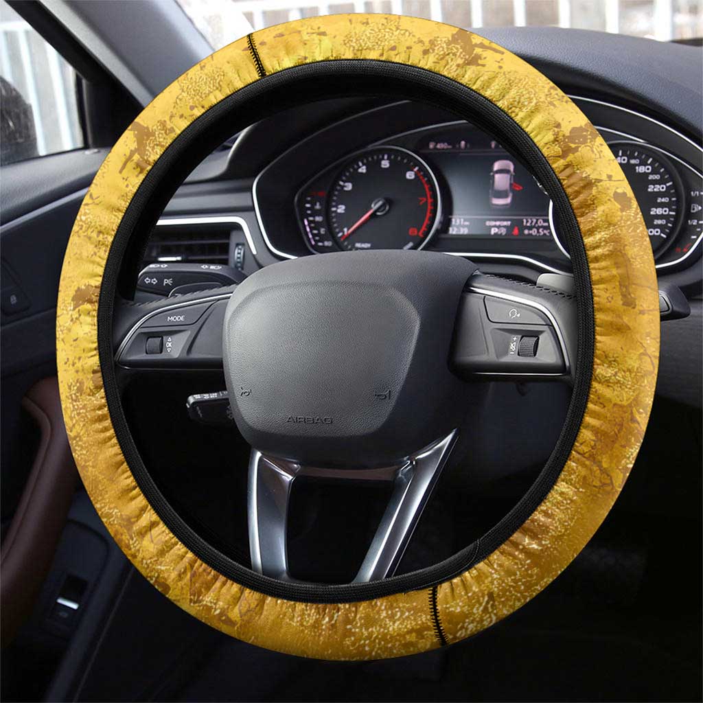 Mansa Musa Steering Wheel Cover Golden Legacy Theme Ancient Map Regal Portrait of Mali Emperor Timbuktu - African Pride