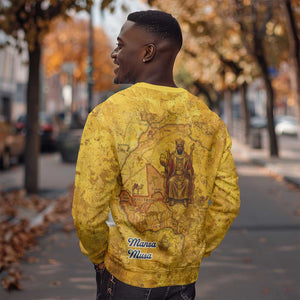 Mansa Musa Sweatshirt Golden Legacy Theme Ancient Map Regal Portrait of Mali Emperor Timbuktu - African Pride