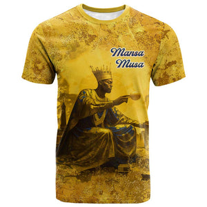 Mansa Musa T shirt Golden Legacy Theme Ancient Map Regal Portrait of Mali Emperor Timbuktu - African Pride