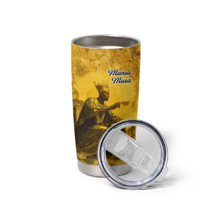 Mansa Musa Tumbler Cup Golden Legacy Theme Ancient Map Regal Portrait of Mali Emperor Timbuktu - African Pride