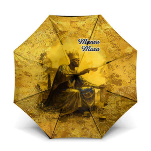 Mansa Musa Umbrella Golden Legacy Theme Ancient Map Regal Portrait of Mali Emperor Timbuktu - African Pride