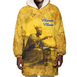 Mansa Musa Wearable Blanket Hoodie Golden Legacy Theme Ancient Map Regal Portrait of Mali Emperor Timbuktu - African Pride
