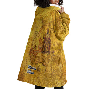 Mansa Musa Wearable Blanket Hoodie Golden Legacy Theme Ancient Map Regal Portrait of Mali Emperor Timbuktu - African Pride