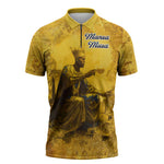 Mansa Musa Zipper Polo Shirt Golden Legacy Theme Ancient Map Regal Portrait of Mali Emperor Timbuktu - African Pride