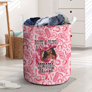 Black Cowgirl Laundry Basket Boots And Bling - Pink Leopard Western Diva Melanin