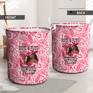 Black Cowgirl Laundry Basket Boots And Bling - Pink Leopard Western Diva Melanin