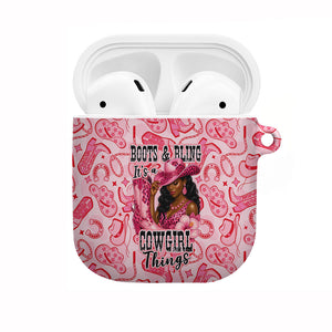 Black Cowgirl AirPods Case Boots And Bling - Pink Leopard Western Diva Melanin