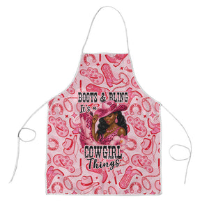 Black Cowgirl Apron Boots And Bling - Pink Leopard Western Diva Melanin