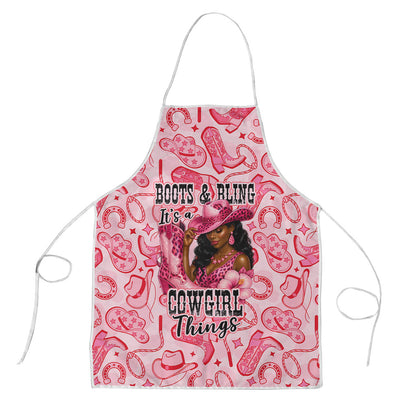 Black Cowgirl Apron Boots And Bling - Pink Leopard Western Diva Melanin