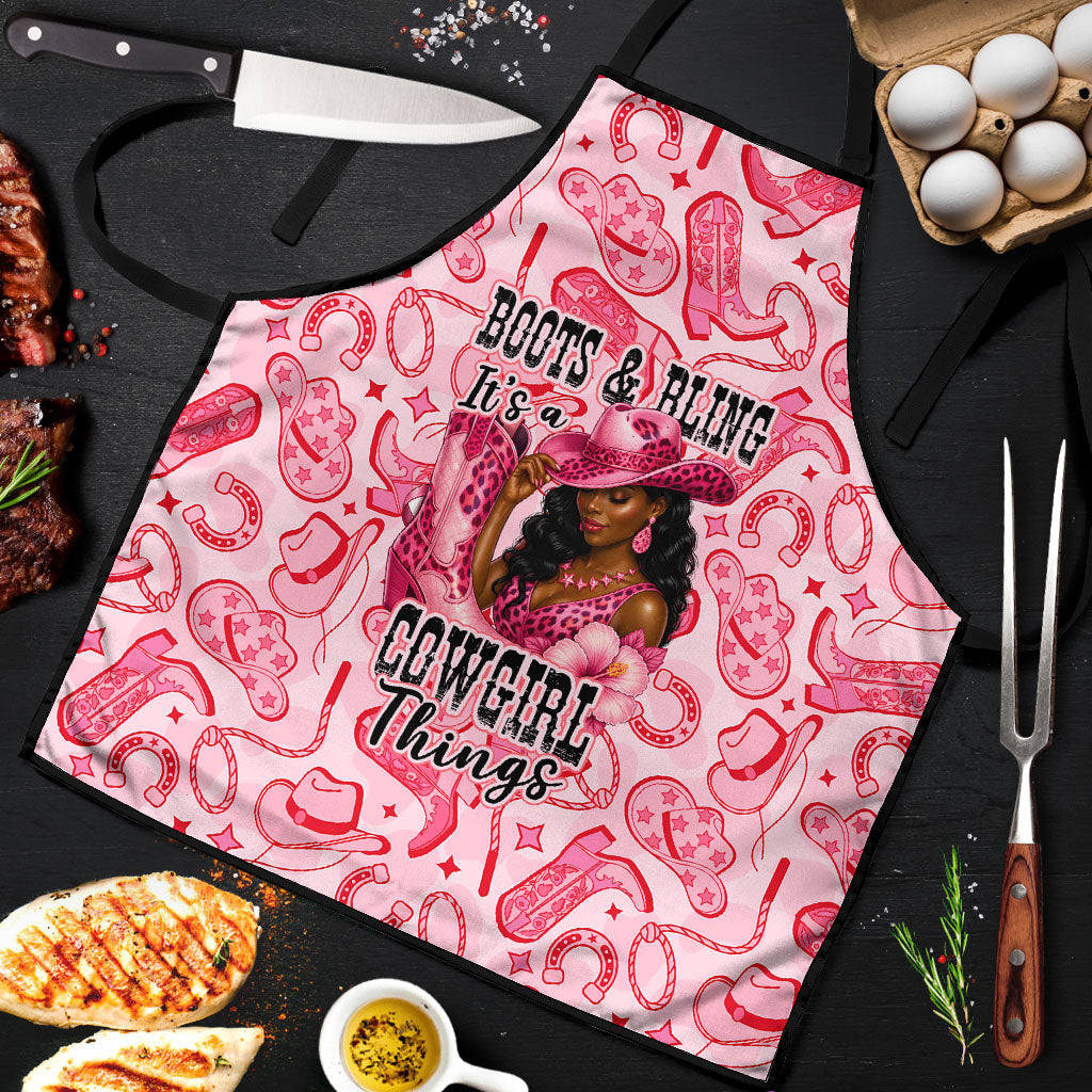 Black Cowgirl Apron Boots And Bling - Pink Leopard Western Diva Melanin