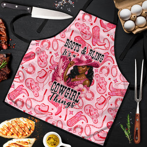 Black Cowgirl Apron Boots And Bling - Pink Leopard Western Diva Melanin