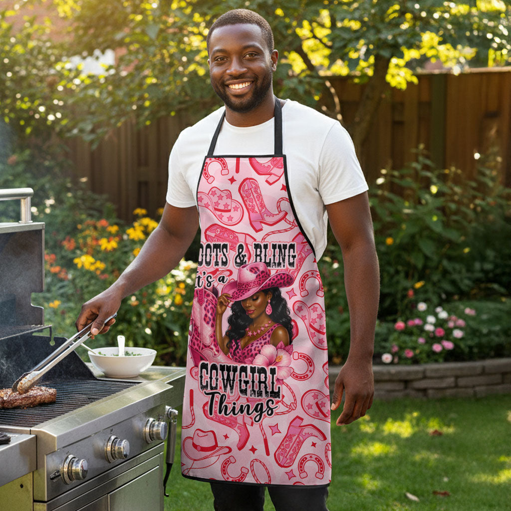 Black Cowgirl Apron Boots And Bling - Pink Leopard Western Diva Melanin