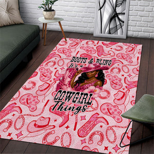 Black Cowgirl Area Rug Boots And Bling - Pink Leopard Western Diva Melanin