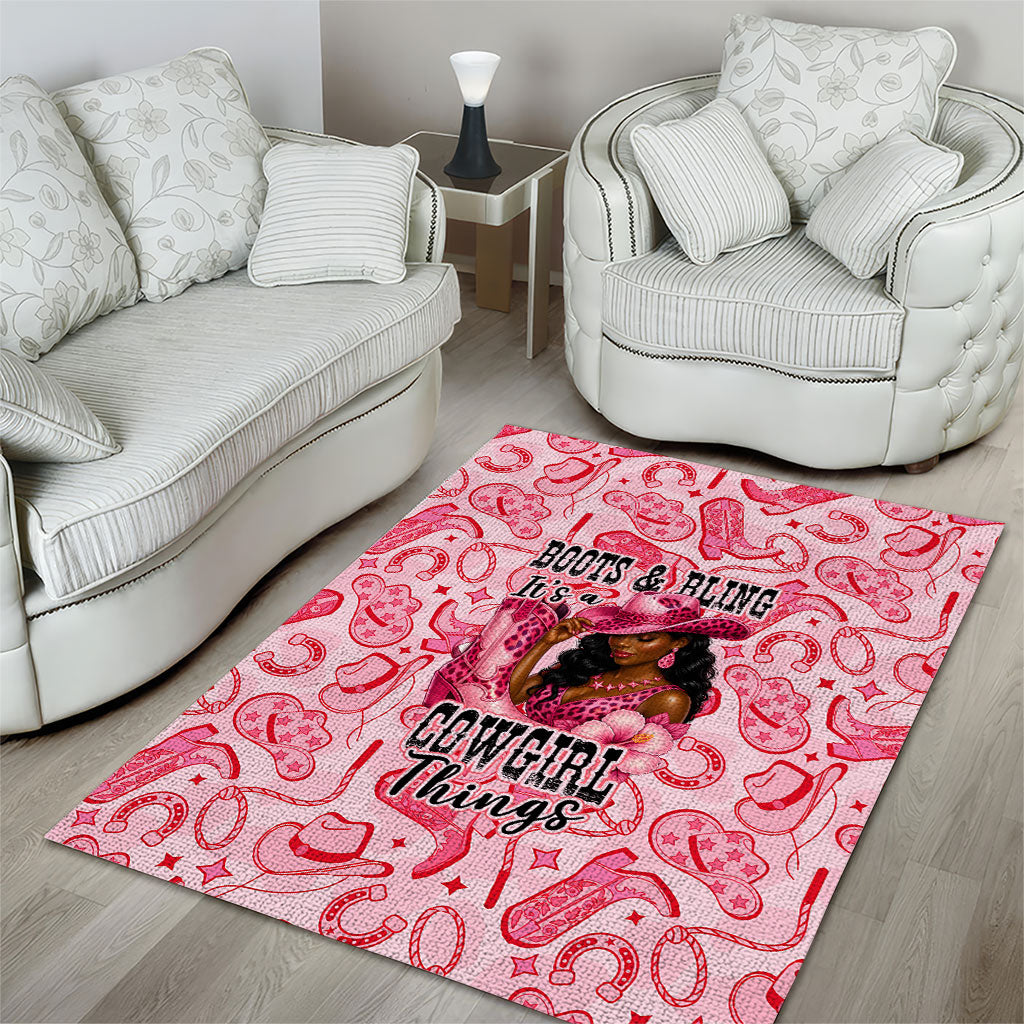 Black Cowgirl Area Rug Boots And Bling - Pink Leopard Western Diva Melanin
