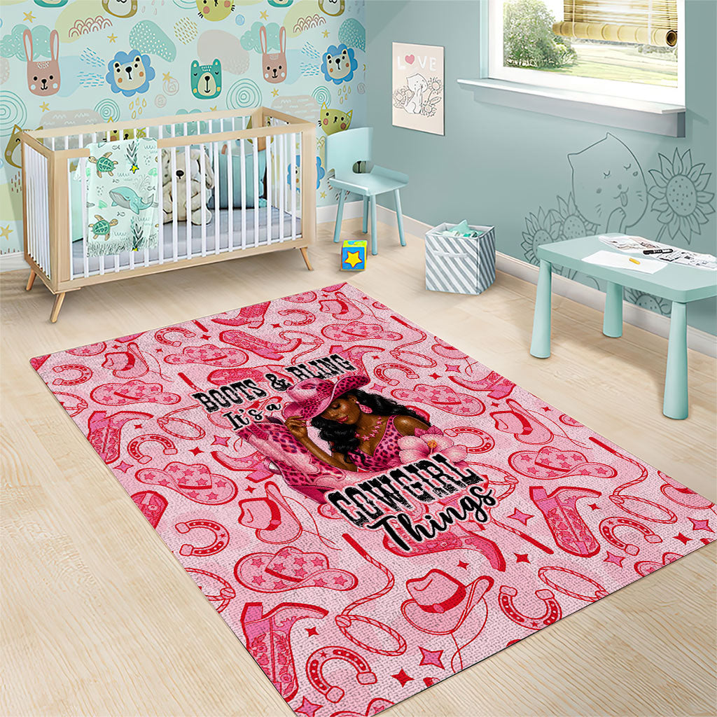 Black Cowgirl Area Rug Boots And Bling - Pink Leopard Western Diva Melanin