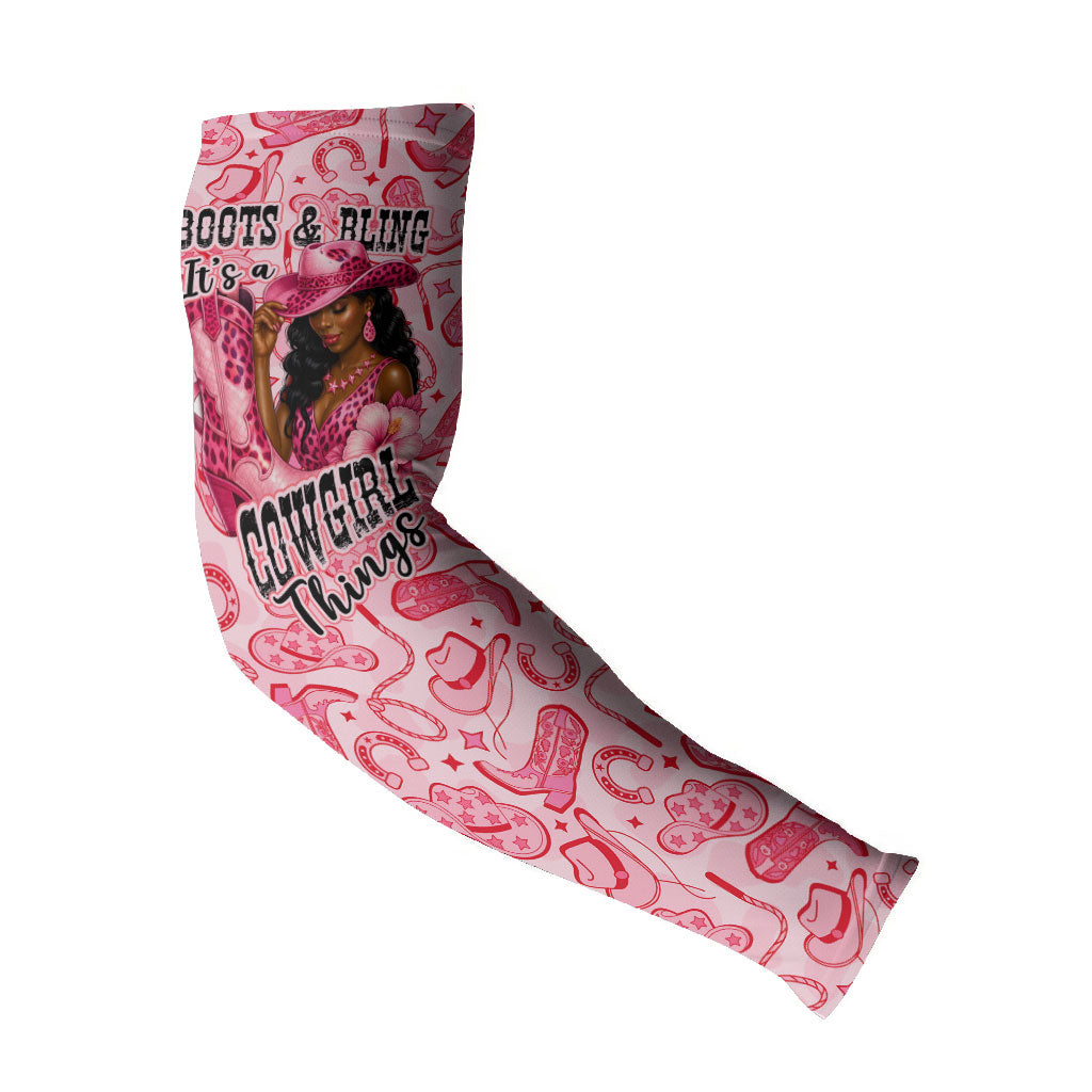 Black Cowgirl Arm Sleeves Boots And Bling - Pink Leopard Western Diva Melanin