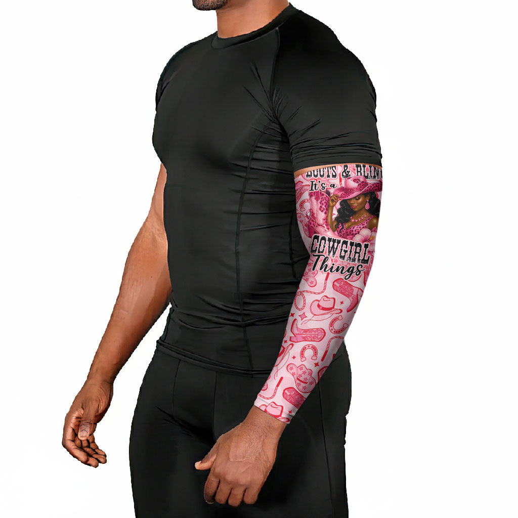 Black Cowgirl Arm Sleeves Boots And Bling - Pink Leopard Western Diva Melanin