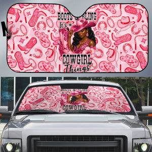 Black Cowgirl Auto Sun Shade Boots And Bling - Pink Leopard Western Diva Melanin