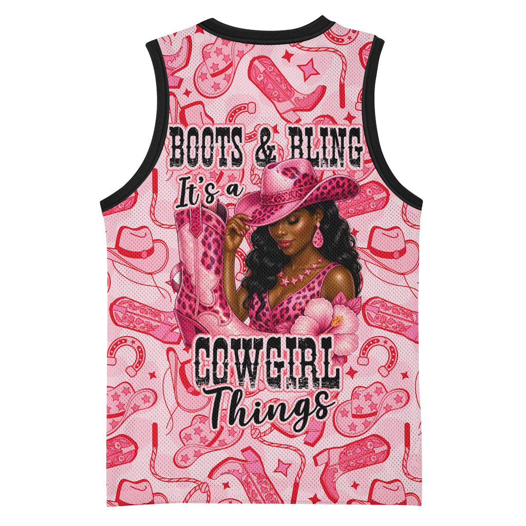 Black Cowgirl Basketball Jersey Boots And Bling - Pink Leopard Western Diva Melanin