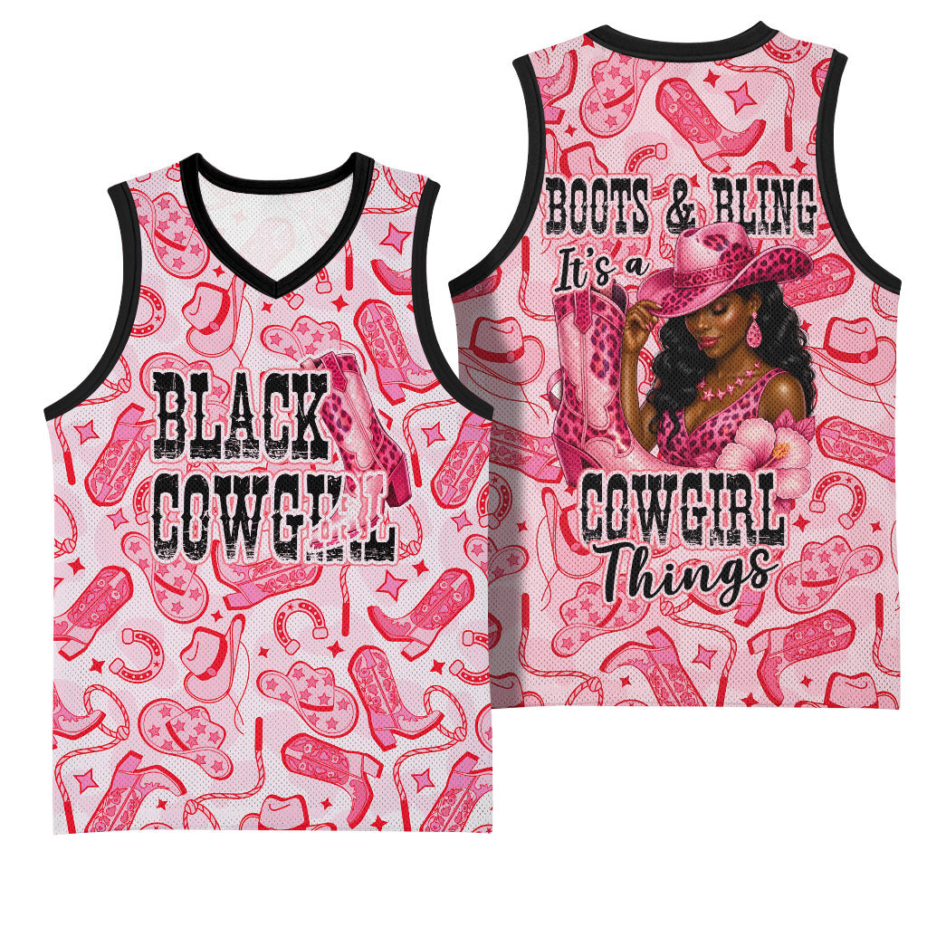 Black Cowgirl Basketball Jersey Boots And Bling - Pink Leopard Western Diva Melanin