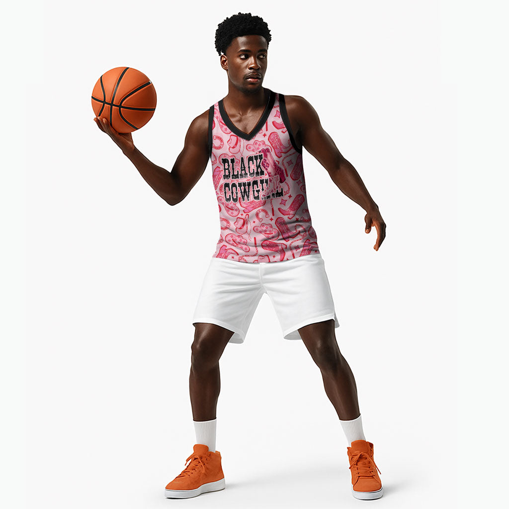 Black Cowgirl Basketball Jersey Boots And Bling - Pink Leopard Western Diva Melanin