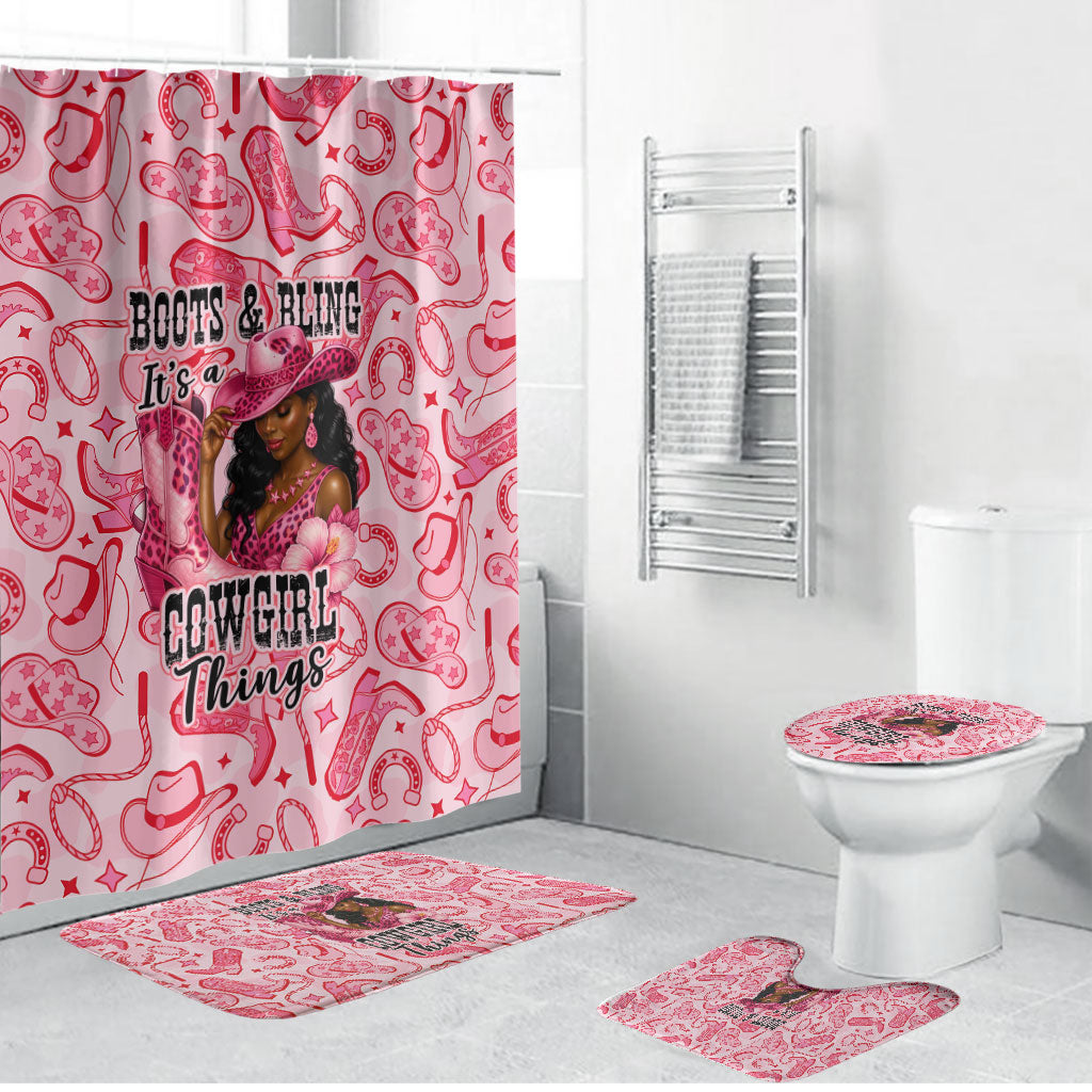 Black Cowgirl Bathroom Set Boots And Bling - Pink Leopard Western Diva Melanin