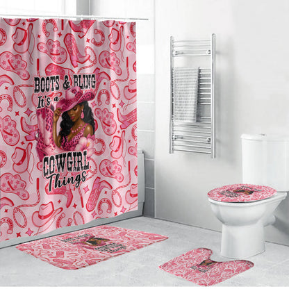 Black Cowgirl Bathroom Set Boots And Bling - Pink Leopard Western Diva Melanin