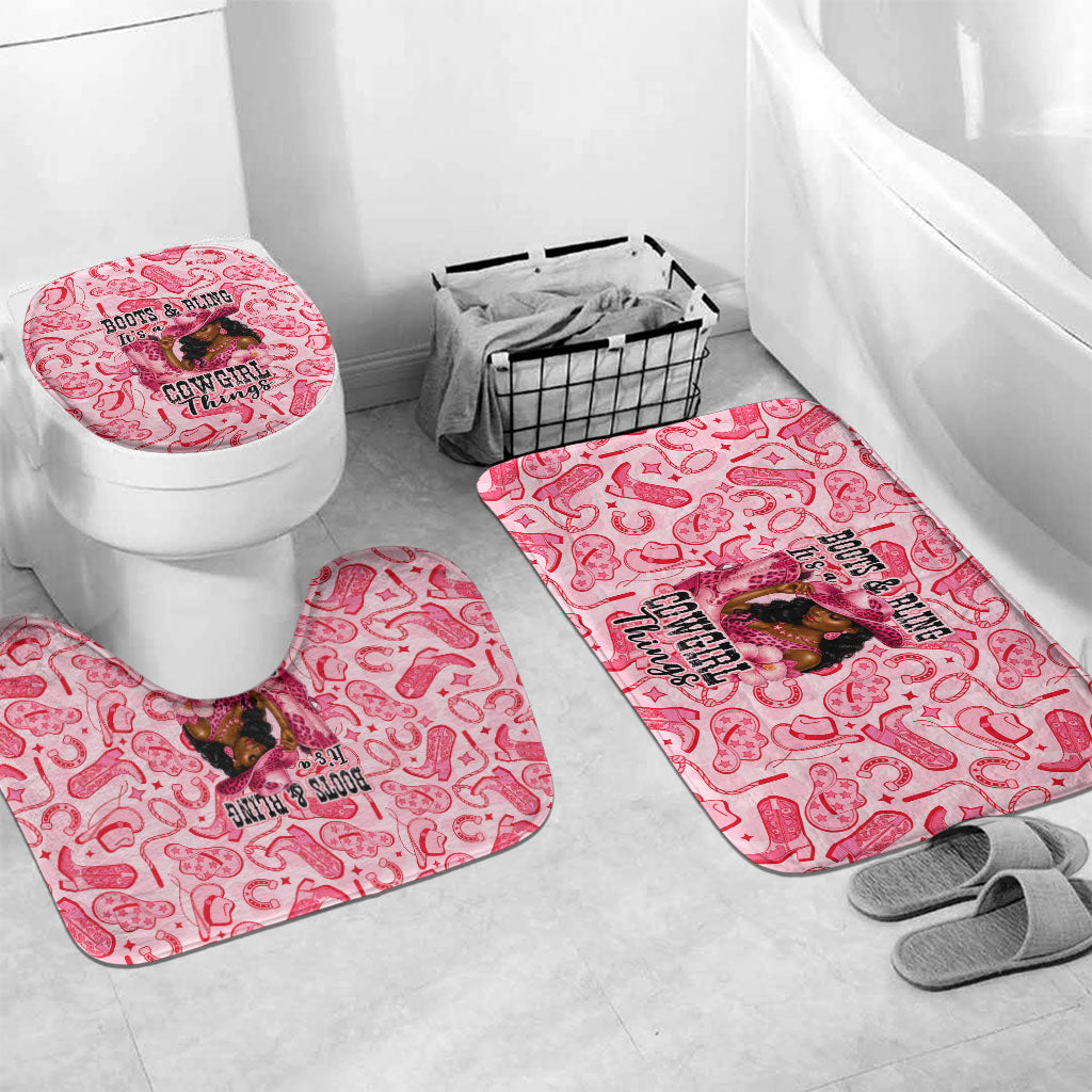 Black Cowgirl Bathroom Set Boots And Bling - Pink Leopard Western Diva Melanin