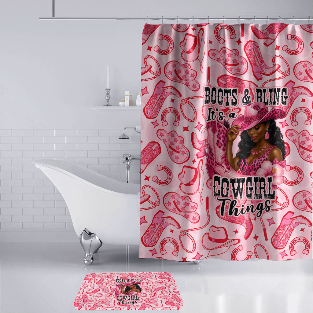 Black Cowgirl Bathroom Set Boots And Bling - Pink Leopard Western Diva Melanin
