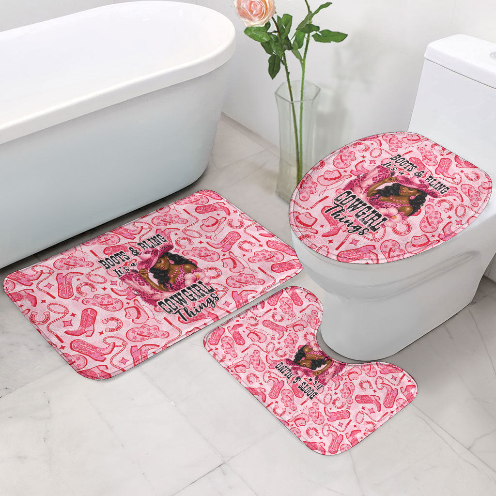 Black Cowgirl Bathroom Set Boots And Bling - Pink Leopard Western Diva Melanin
