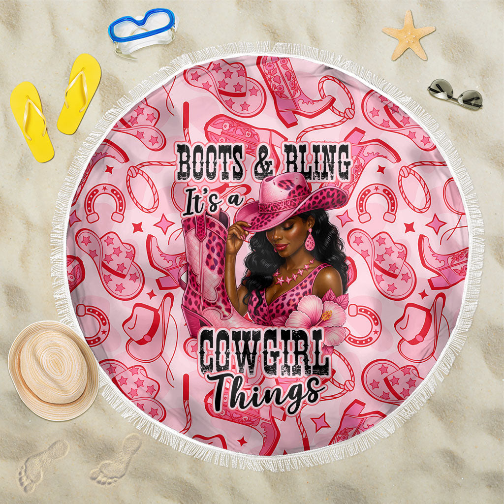 Black Cowgirl Beach Blanket Boots And Bling - Pink Leopard Western Diva Melanin