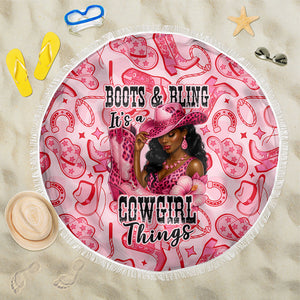 Black Cowgirl Beach Blanket Boots And Bling - Pink Leopard Western Diva Melanin