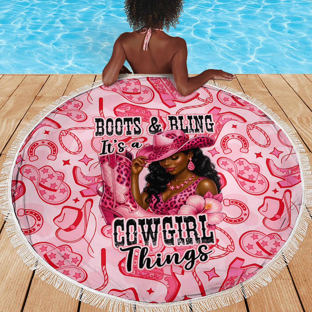 Black Cowgirl Beach Blanket Boots And Bling - Pink Leopard Western Diva Melanin
