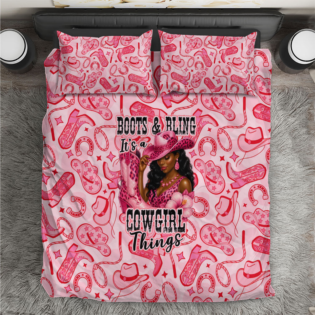Black Cowgirl Bedding Set Boots And Bling - Pink Leopard Western Diva Melanin