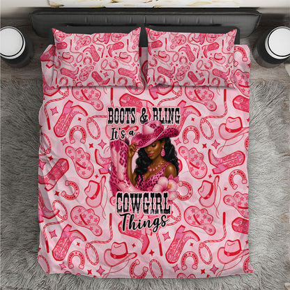Black Cowgirl Bedding Set Boots And Bling - Pink Leopard Western Diva Melanin