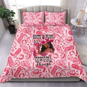Black Cowgirl Bedding Set Boots And Bling - Pink Leopard Western Diva Melanin