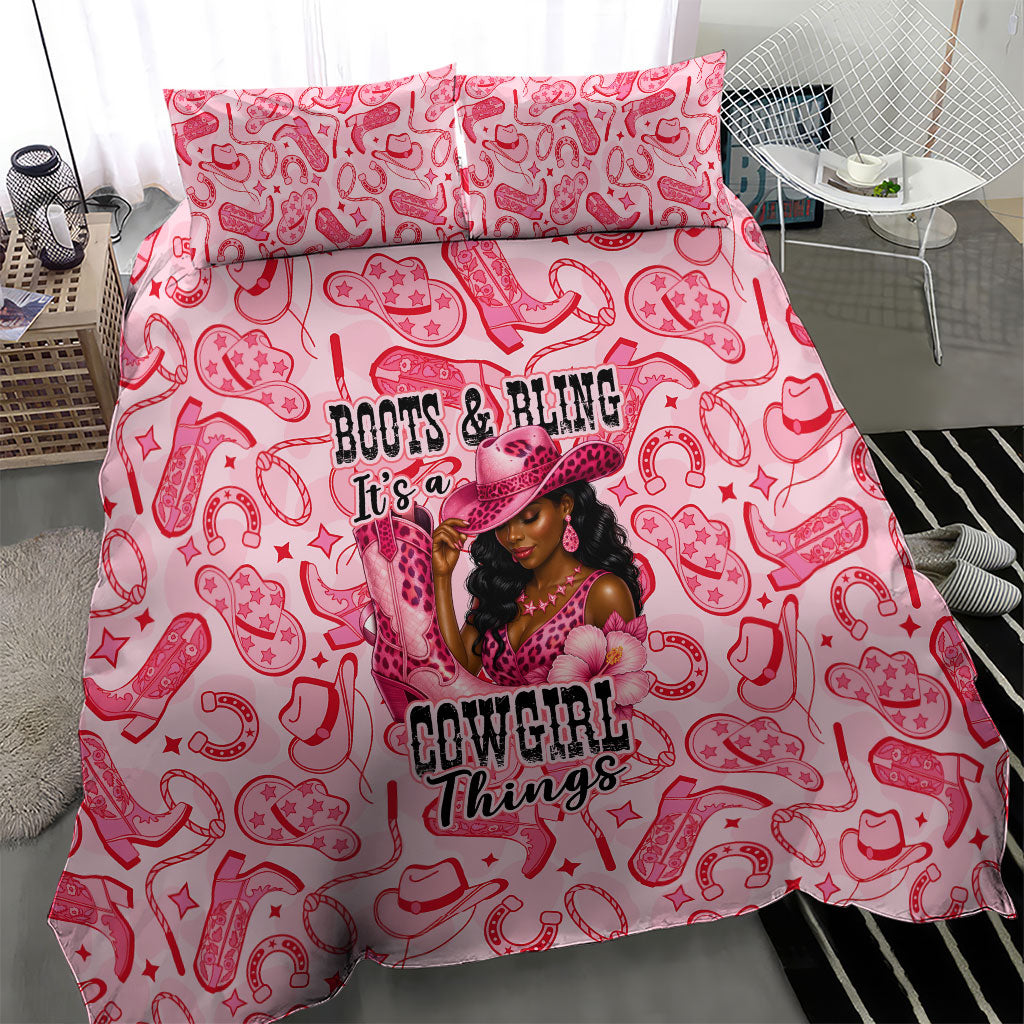 Black Cowgirl Bedding Set Boots And Bling - Pink Leopard Western Diva Melanin