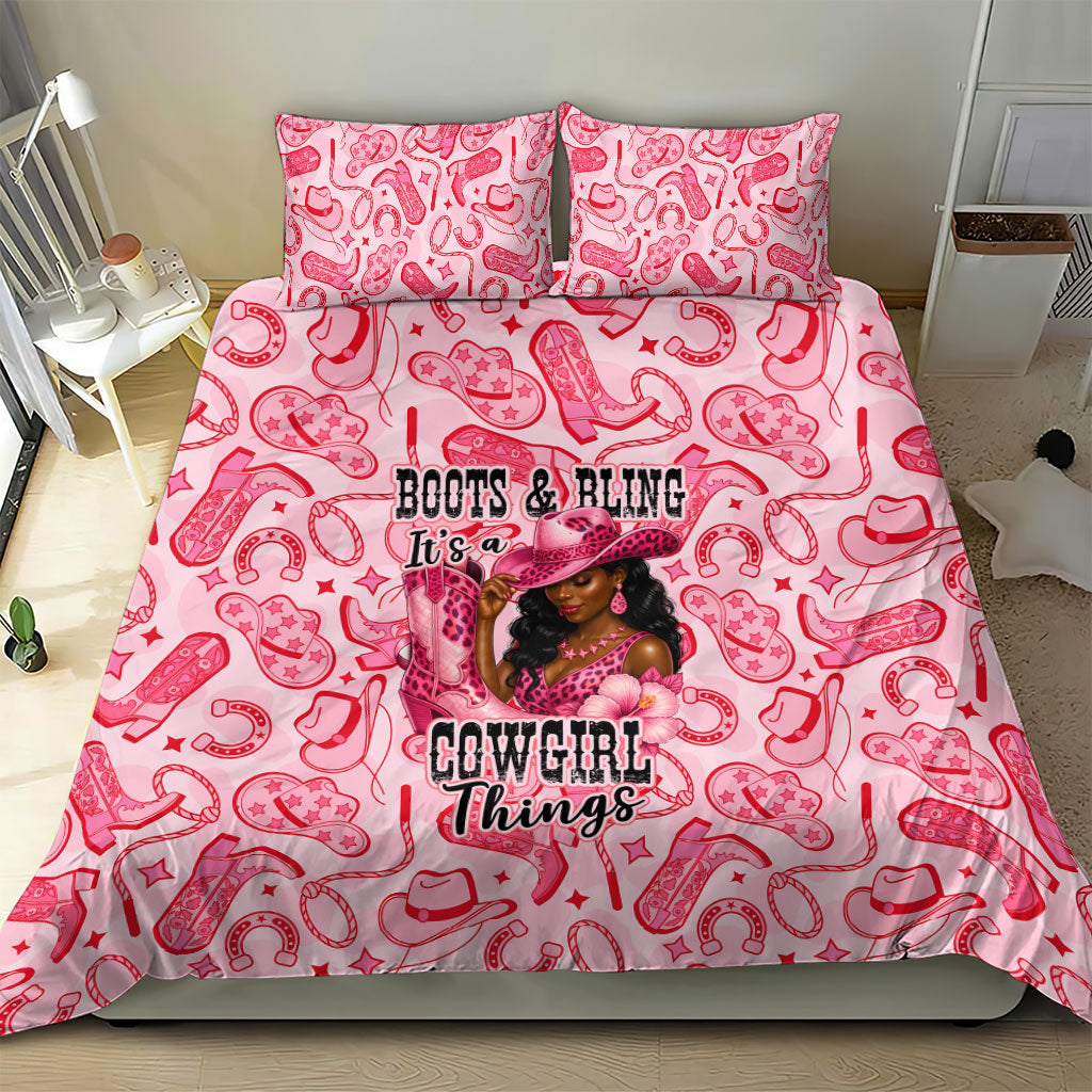 Black Cowgirl Bedding Set Boots And Bling - Pink Leopard Western Diva Melanin