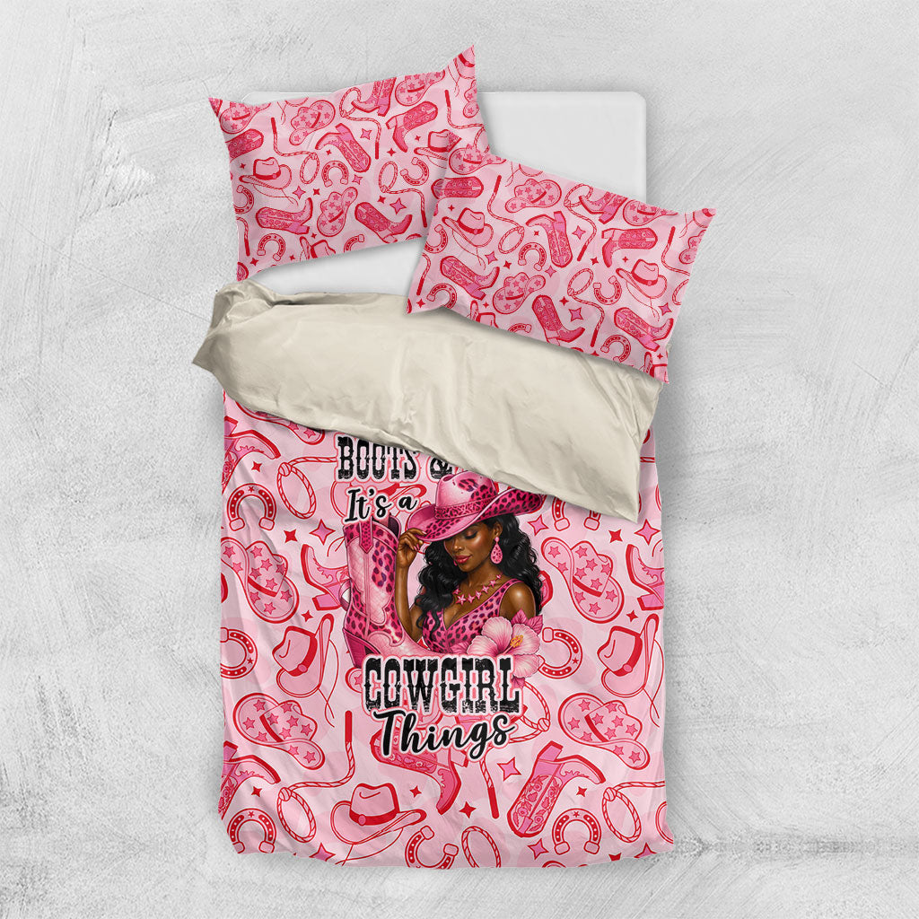 Black Cowgirl Bedding Set Boots And Bling - Pink Leopard Western Diva Melanin
