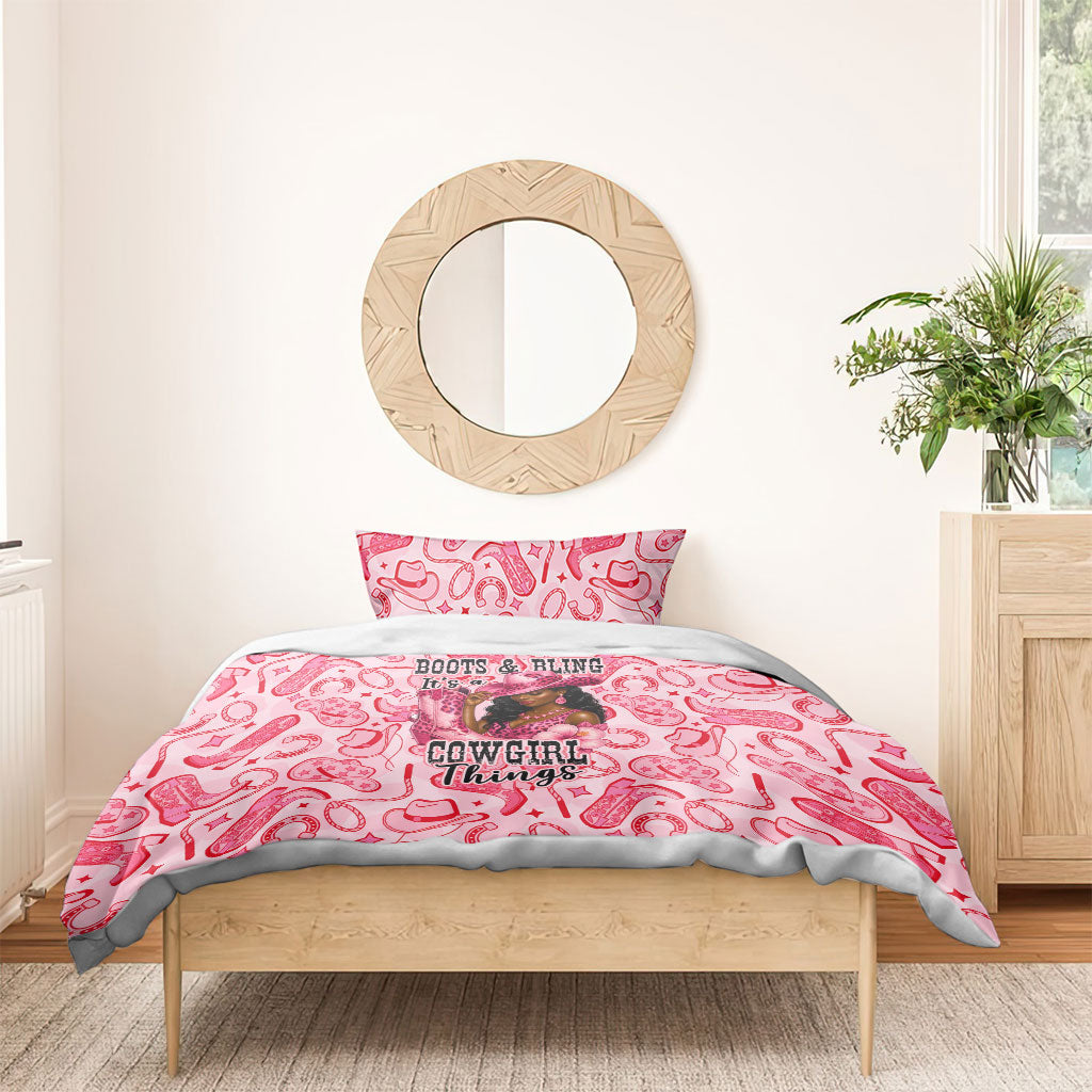 Black Cowgirl Bedding Set Boots And Bling - Pink Leopard Western Diva Melanin