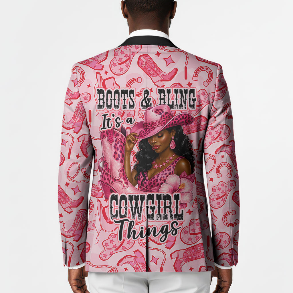 Black Cowgirl Blazer Boots And Bling - Pink Leopard Western Diva Melanin