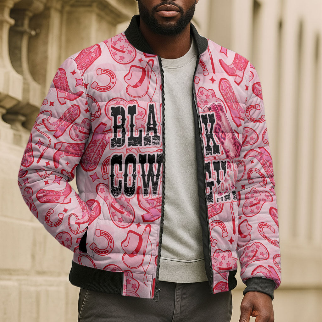 Black Cowgirl Bomber Puffer Jacket Boots And Bling - Pink Leopard Western Diva Melanin
