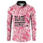 Black Cowgirl Button Sweatshirt Boots And Bling - Pink Leopard Western Diva Melanin