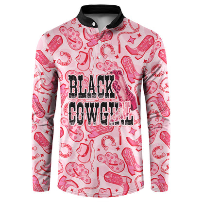 Black Cowgirl Button Sweatshirt Boots And Bling - Pink Leopard Western Diva Melanin